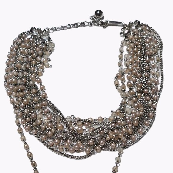 Elegant Faux Pearl Chunky Popcorn Multi Strand Chain Statement Necklace - Picture 1 of 9